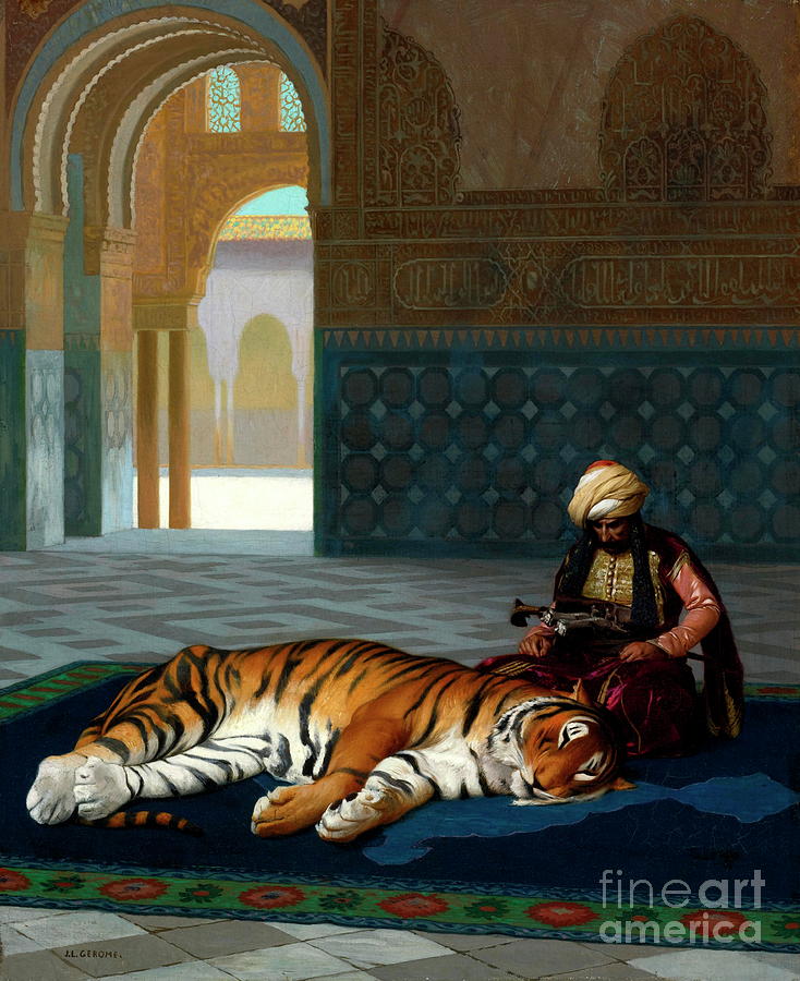 The tiger and his guardian Painting by Jean-Leon Gerome