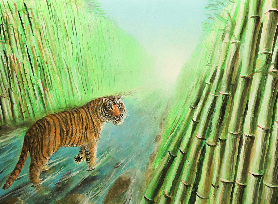 The Tiger on a Stream Painting by Michael Ornido