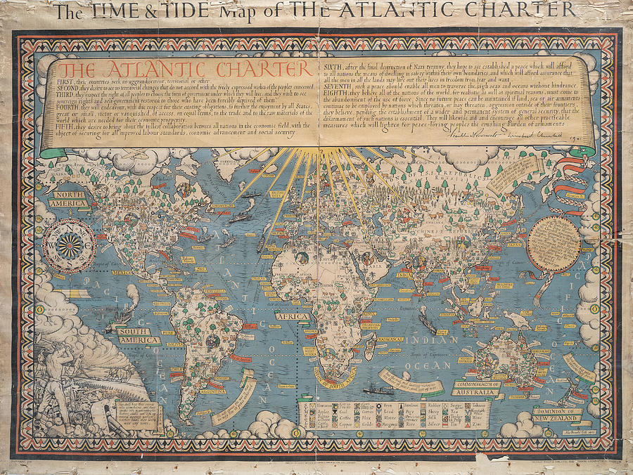 The Time and Tide Map of the Atlantic Charter, George Philip  Painting by MotionAge Designs