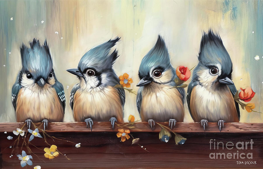 The Titmouse Quadruplets Painting by Tina LeCour