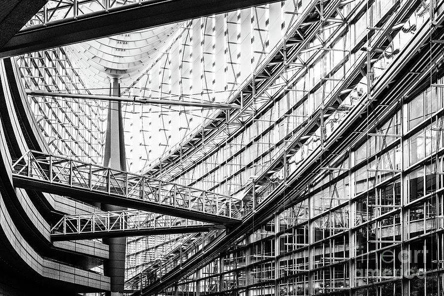 The Tokyo International Forum black and white Photograph by Lyl Dil Creations