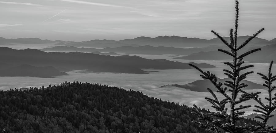 The Top of the Mountain at Dawn, Black and White Photograph by Marcy Wielfaert