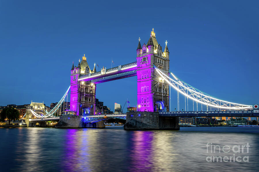 London Photograph - The Tower bridge in London at night by Delphimages London Photography