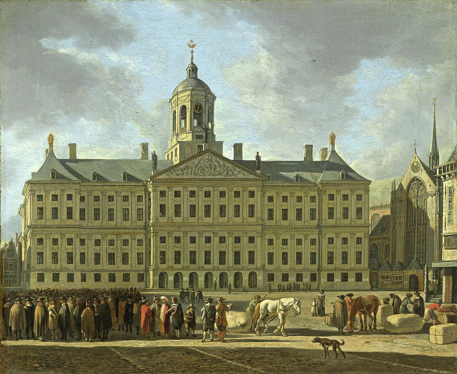 The town hall on Dam Square in Amsterdam Painting by Gerrit Adriaenszoon Berckheyde