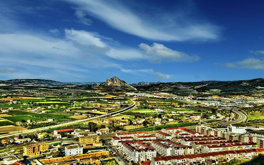 The town of Antequera and beyond, The Lovers Rock from Ermita de la Veracruz, Malaga Province Photograph by Panoramic Images