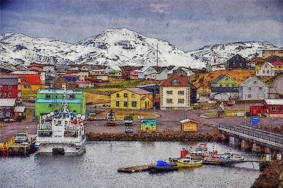The Town, the Harbour and the Mountains Digital Art by Frans Blok