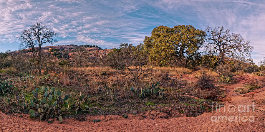 The Trail Beckons - Wispy Clouds over Enchanted Rock - Fredericksburg Gillespie County Central Texas Photograph by Silvio Ligutti