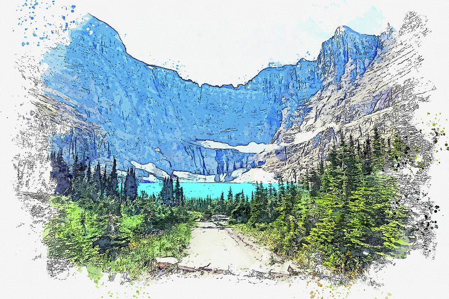 The Trail to Iceberg Lake, ca 2021 by Ahmet Asar, Asar Studios Painting by Celestial Images