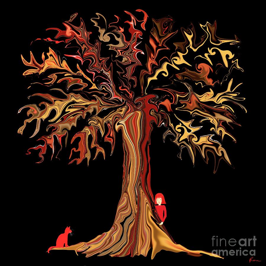 The tree of fire Digital Art by Elaine Hayward
