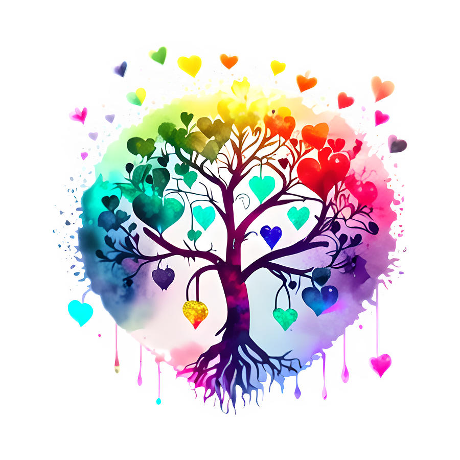The Tree of Love in Rainbow Colors Digital Art by Amalia Suruceanu