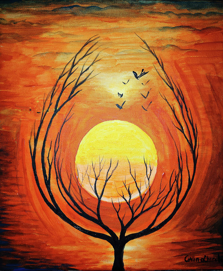 The tree of the origins in the sunrise a new beginning Painting by ...