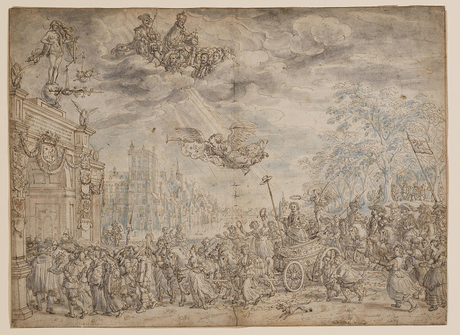David Painting - The Triumphal Entry of Frederik Hendrik of the Orange into The Hague  by David Vinckboons