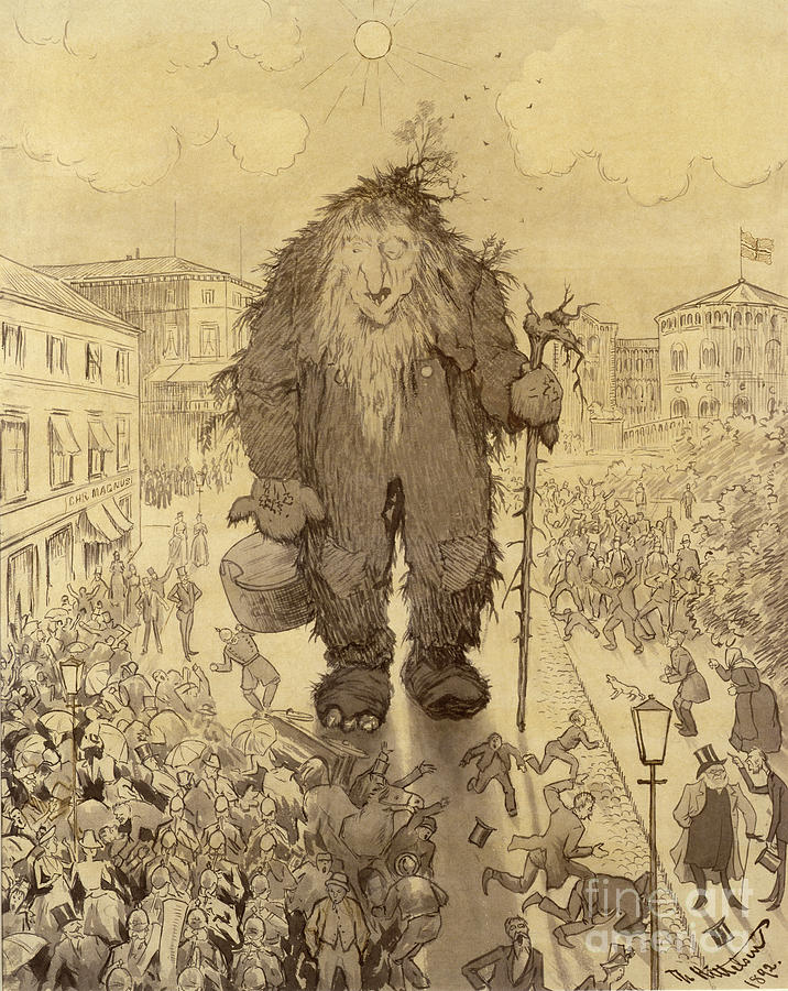 The Troll at Karl Johan, 1892 Drawing by O Vaering by Theodor Kittelsen