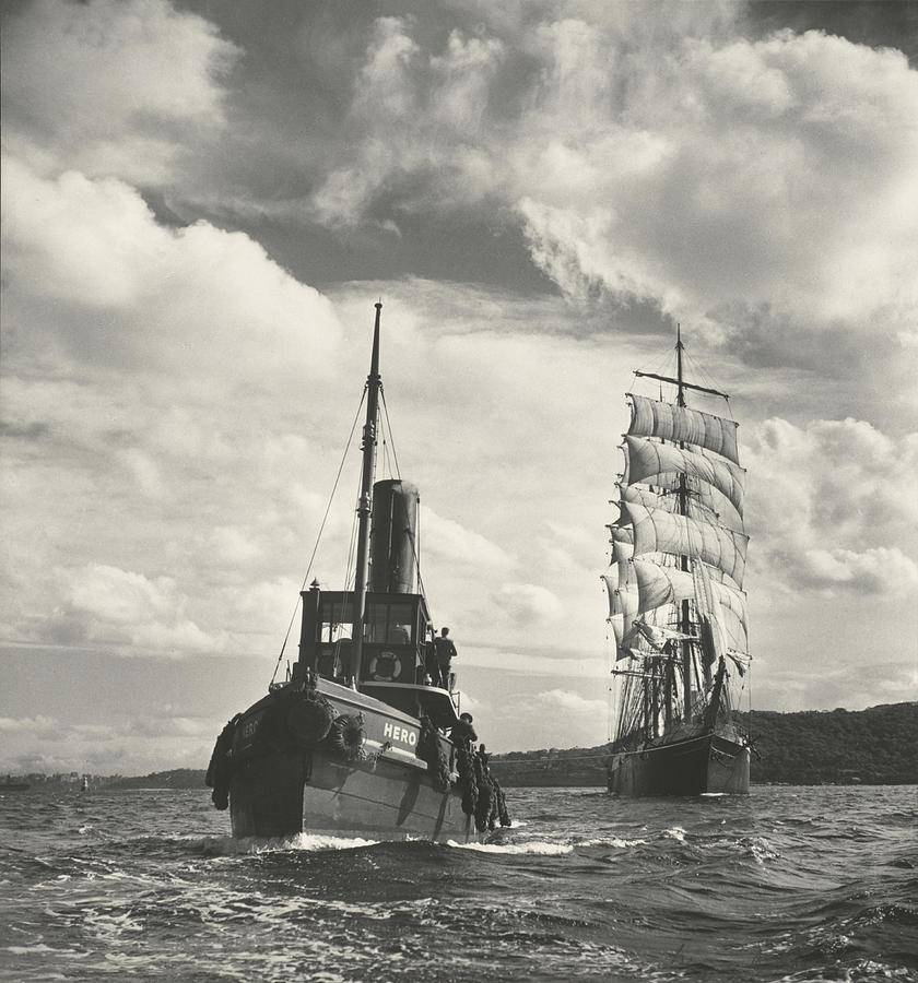 Black And White Photograph - The tug Hero towing Pamir to Sydney Heads by Max Dupain