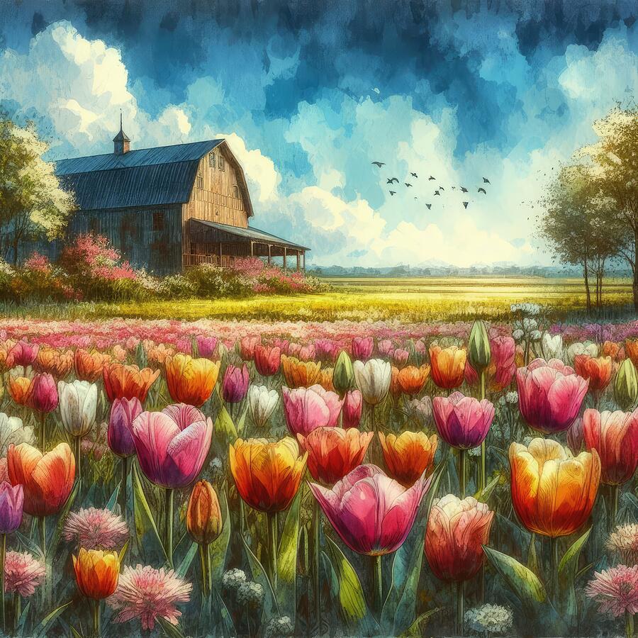 Tulip Digital Art - The Tulip Farm by Kim Hojnacki