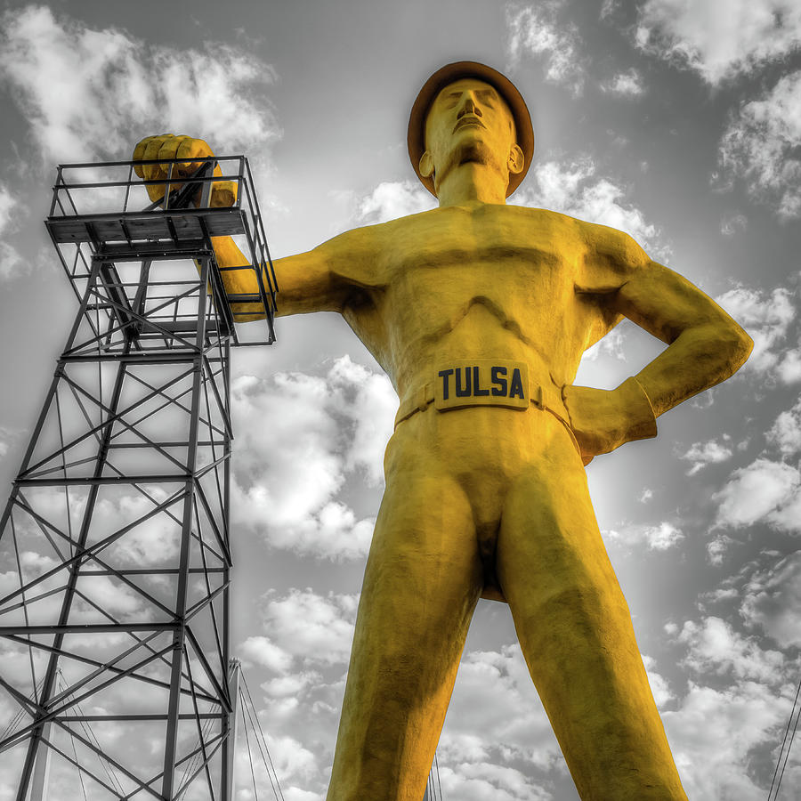 The Tulsa Golden Driller Statue in Selective Coloring Photograph by Gregory Ballos