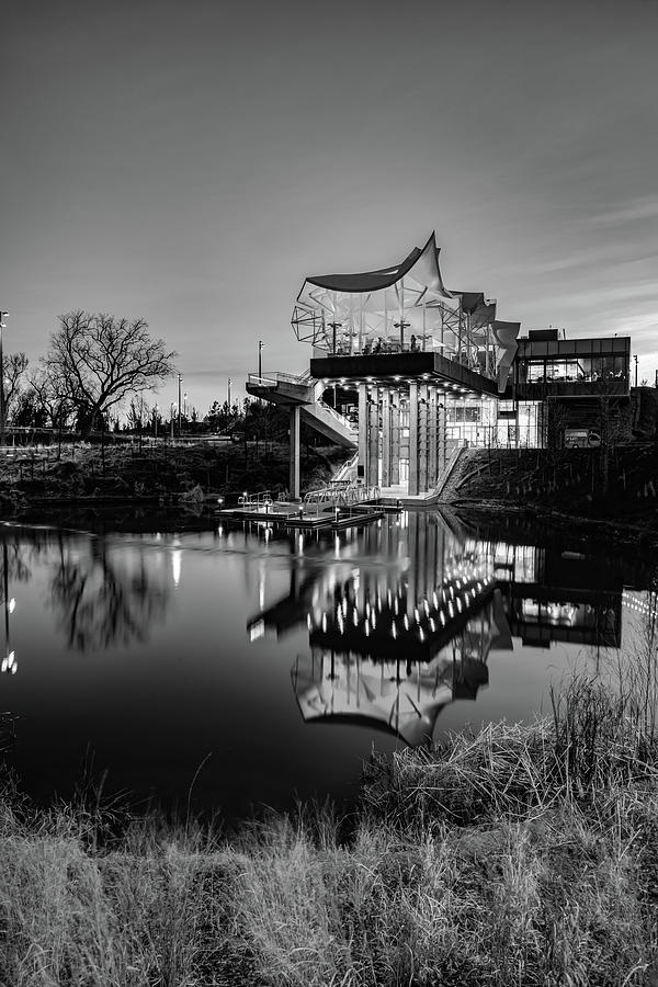 The Tulsa Oklahoma Gathering Place Boathouse at Sunset in Black and ...