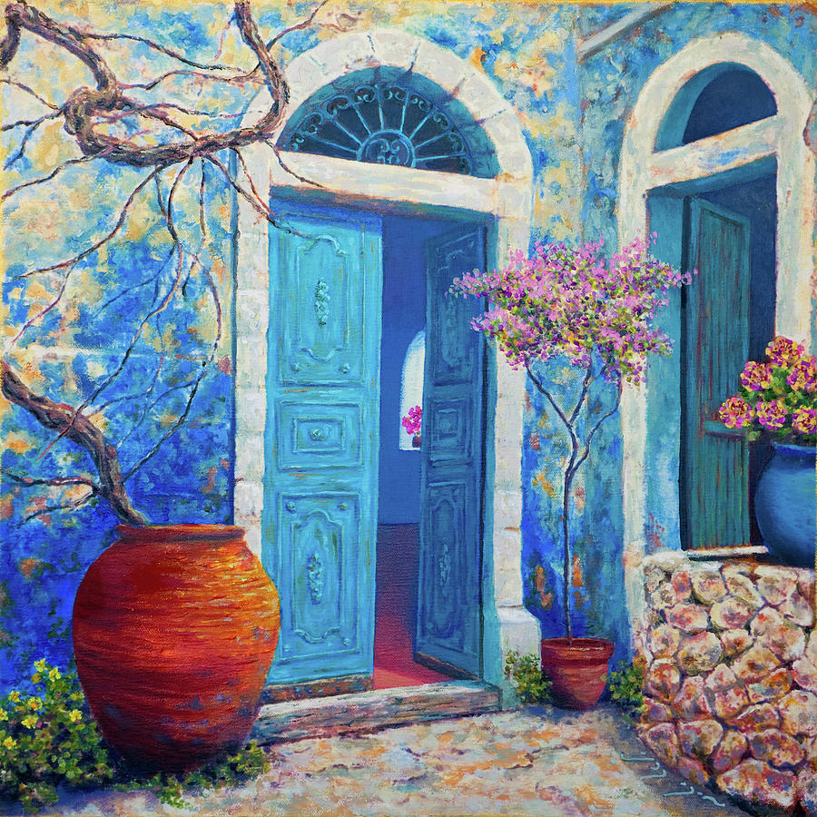  Mediterranean courtyard Painting by Miki Karni