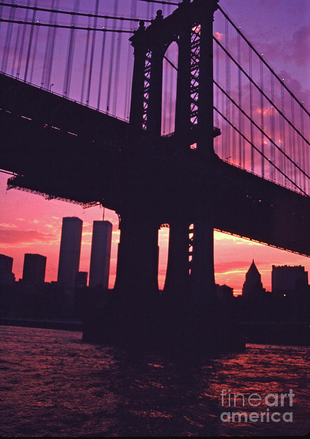 The Twin Towers And A Manhattan Bridge Tower At Sunset. Photograph by Tom Wurl