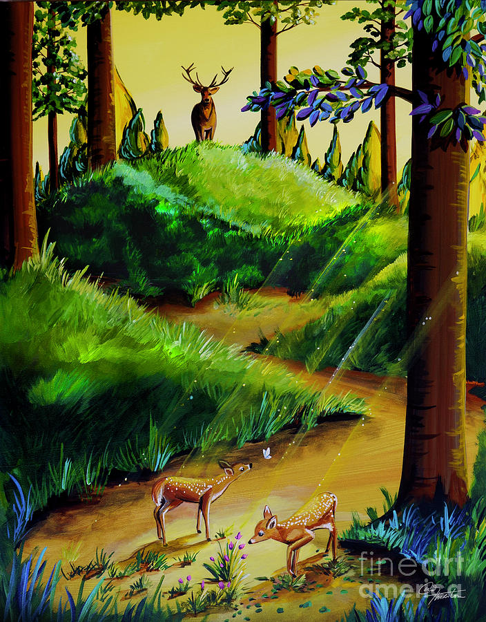 The Two Fawns Painting by Cindy Thornton