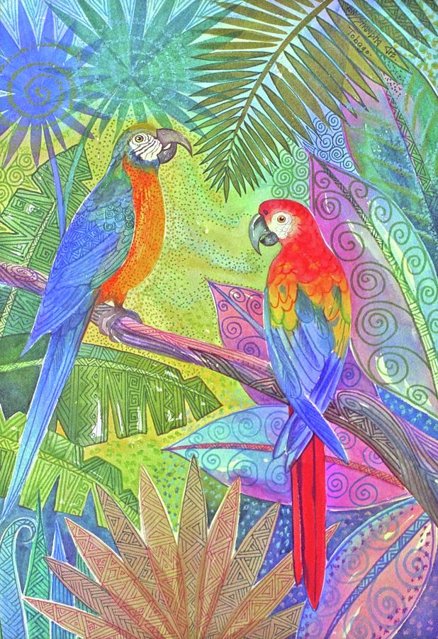 The Two Macaws Painting by Jennifer Baird The Two Macaws Painting by Jennifer Baird