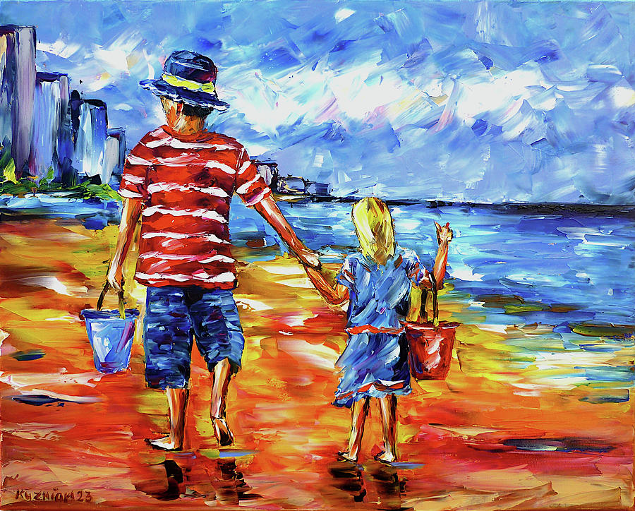 The two of us on the beach Painting by Mirek Kuzniar