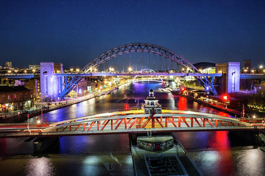 The Tyne Bridges at night - Newcastle and Gateshead Photograph by Anita Nicholson