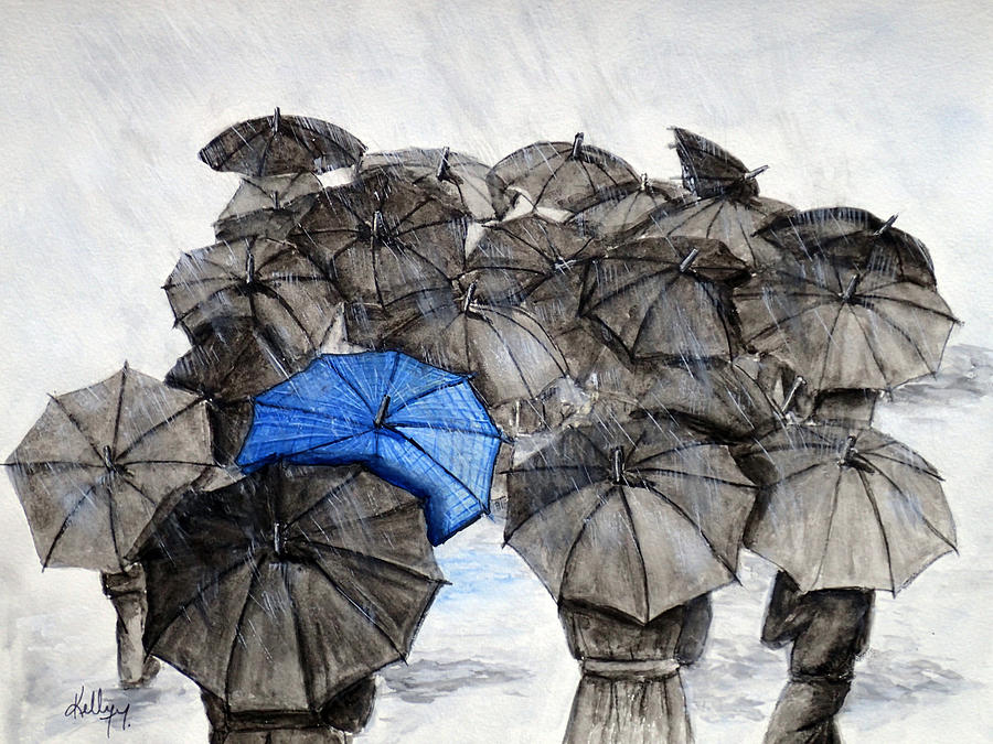 The Umbrella Blues Painting by Kelly Mills