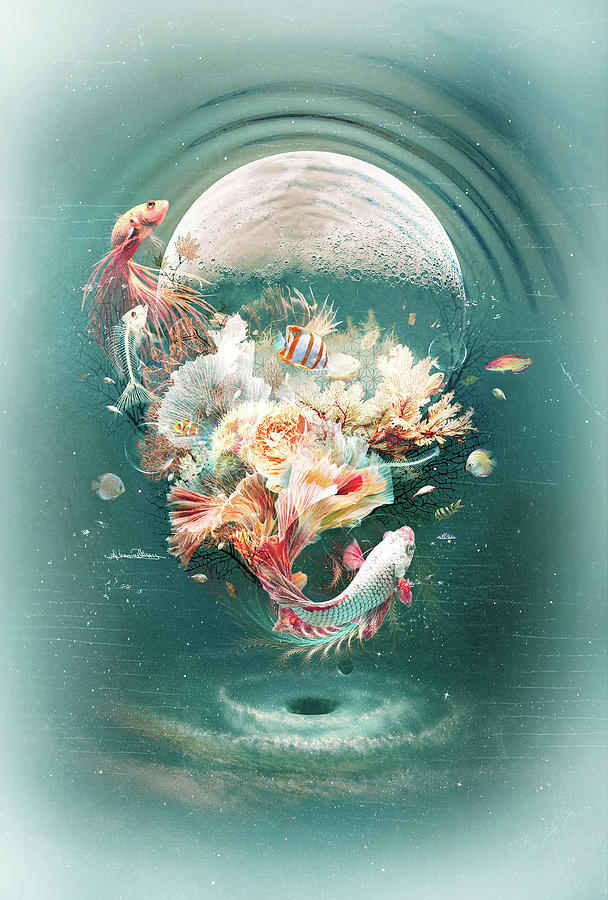 Fish Digital Art - The Underworld Cyan Cosmic Sea by Misprint Art