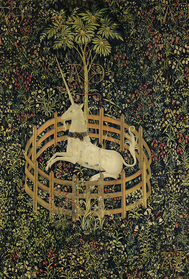 Unicorn Painting - The Unicorn in Captivity by Netherlandish School