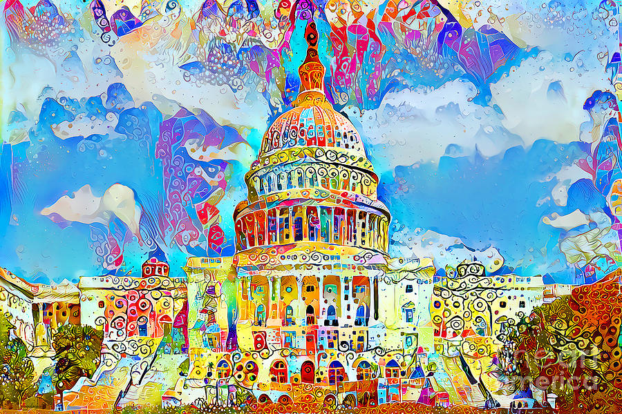 The United States Capitol Washington DC in Contemporary Whimsical Motif 20210210 Photograph by Wingsdomain Art and Photography