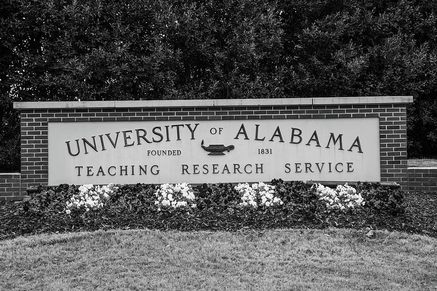 The University of Alabama Sign Black and White  Photograph by John McGraw