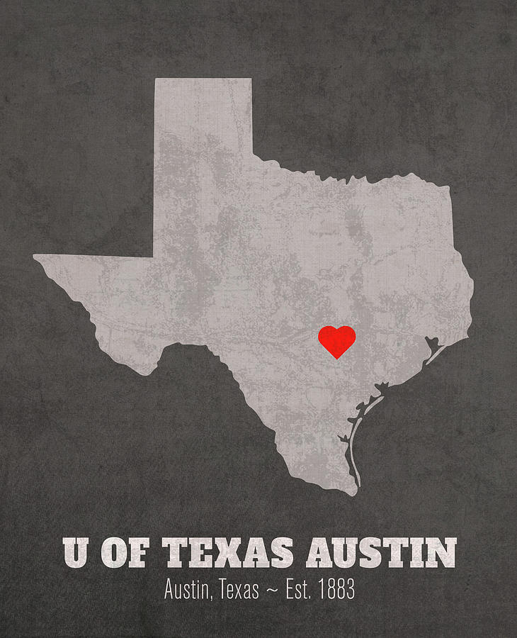 Map Mixed Media - The University of Texas at Austin Texas Founded Date Heart Map by Design Turnpike
