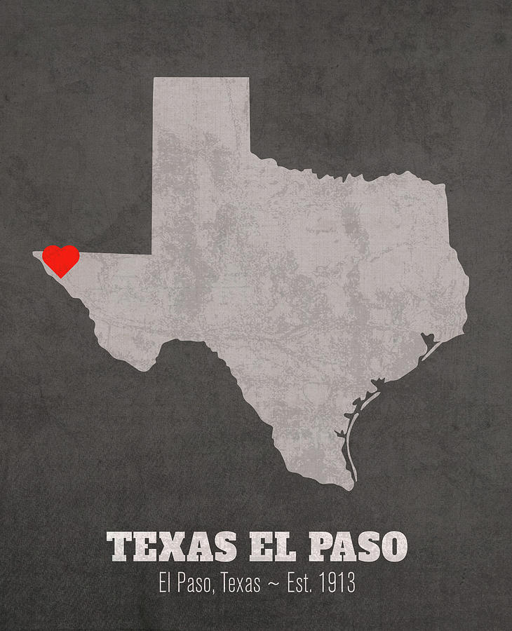 El Paso Mixed Media - The University of Texas at El Paso Texas Founded Date Heart Map by Design Turnpike