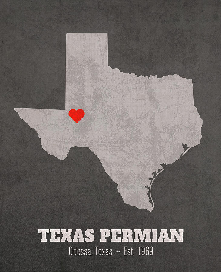 Map Mixed Media - The University of Texas Permian Basin Odessa Texas Founded Date Heart Map by Design Turnpike