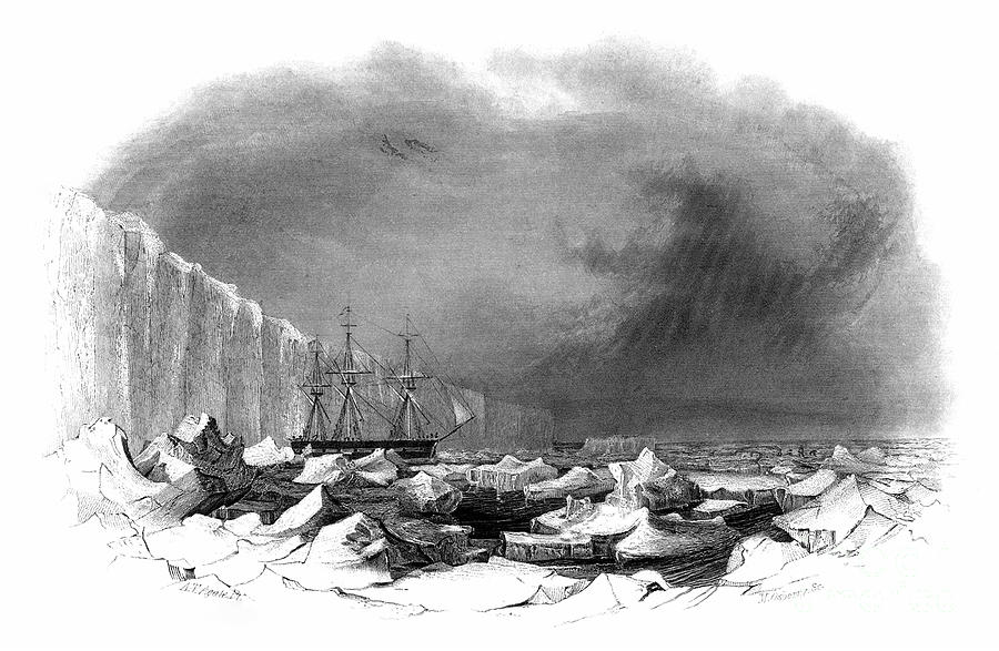 The USS Peacock in Antarctic Ice Drawing by Granger