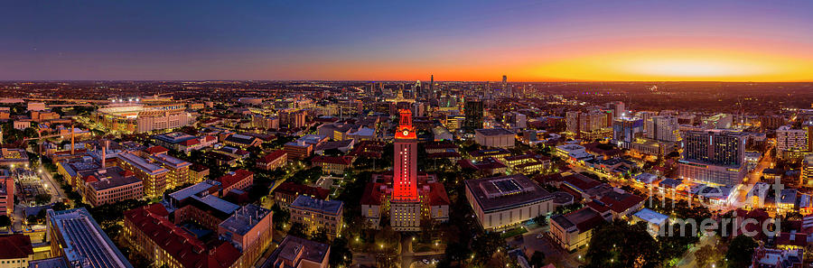 The UT Tower glows orange with No. 1 after a national championsh by Herronstock Prints The UT Tower glows orange with No. 1 after a national championsh by Herronstock Prints