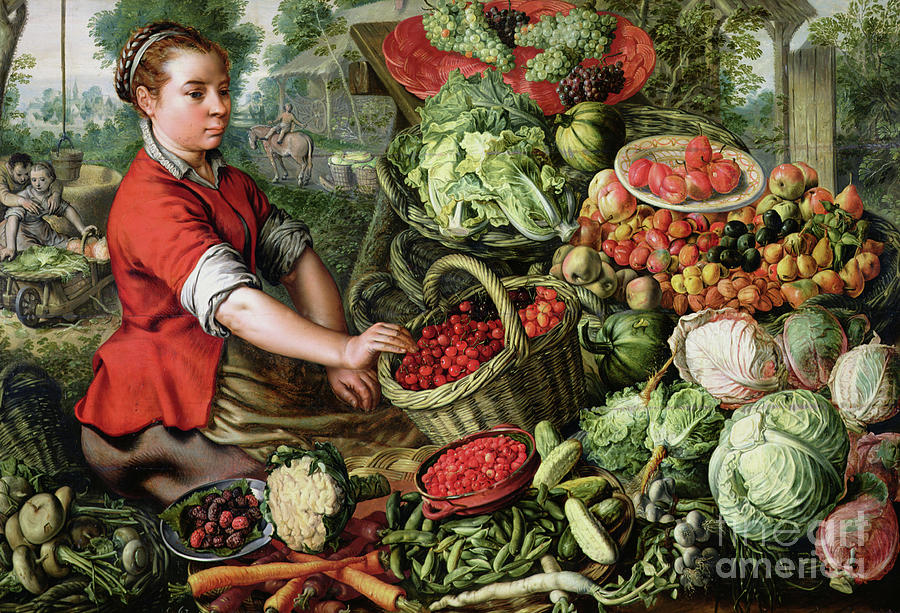 The Vegetable Seller by Joachim Beuckelaer Or Bueckelaer Painting by Joachim Beuckelaer Or Bueckelaer