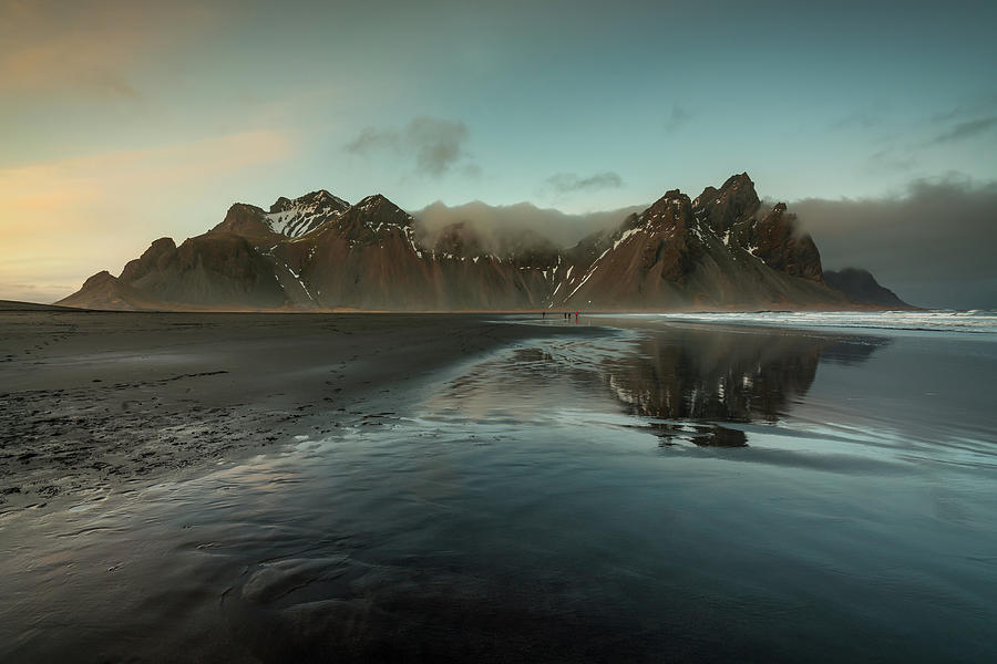 The Vestrahorn mountain range taken from Stocksness beach during sunset Photograph by Anges Van der Logt