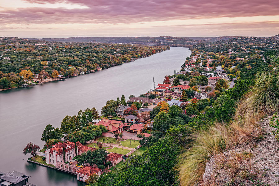 The View from Mount Bonnell At Sunrise with Fall Colors - Austin Texas