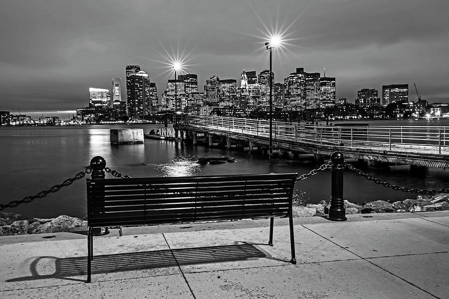 The view from the East Boston Waterfront Boston MA Skyline Black and White Photograph by Toby McGuire