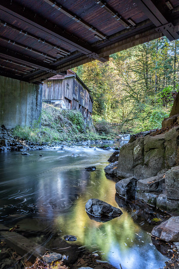 The View of Cedar Creek Grist Mill from Under The Bridge Photograph by Belinda Greb
