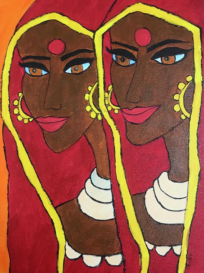 Two Women Painting - The village brides  by Gurkirat Gill