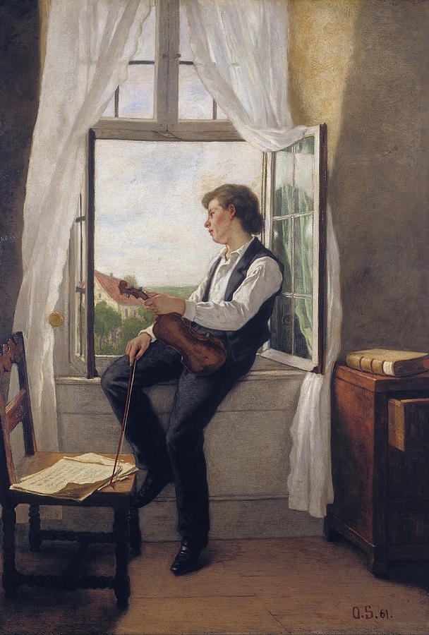 The Violinist at the Window. Date/Period 1861. Painting by Otto Scholderer