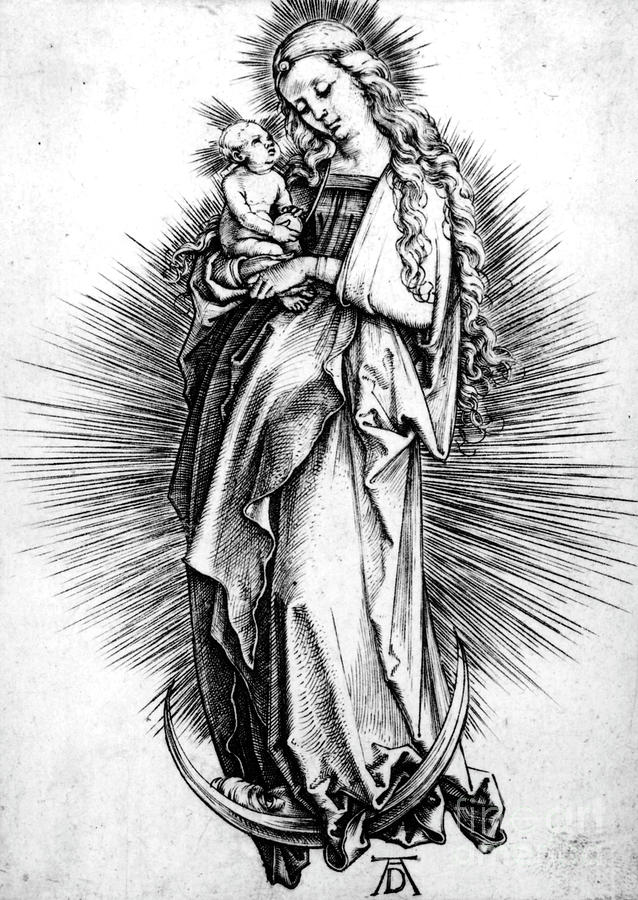 The Virgin and Child on a Crescent, 1499 Drawing by Albrecht Durer
