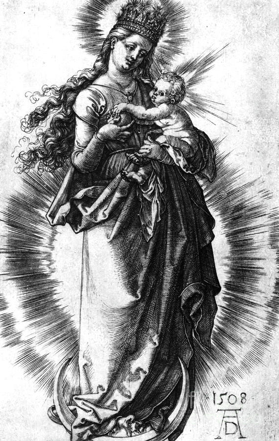 The Virgin and Child on a Crescent with a Starry Crown, 1508 Drawing by Albrecht Durer
