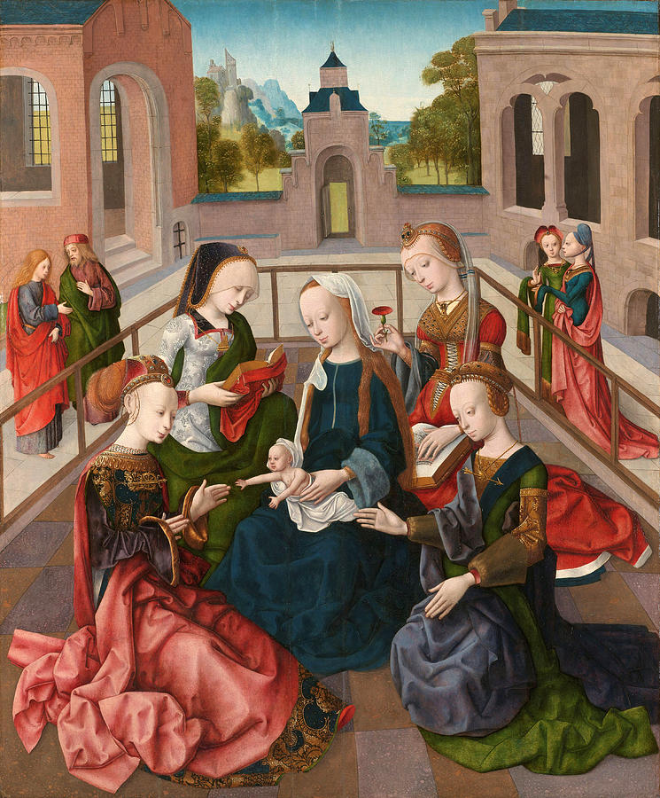 The Virgin and Child with Four Holy Virgins Painting by Master of the Virgo inter Virgines