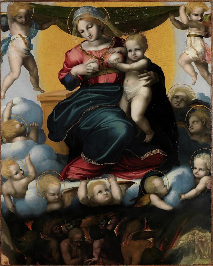 The Virgin and the Souls of Purgatory, 1517, Spanish School. VIRGIN MARY. Painting by Pedro Machuca -c 1490-1550-