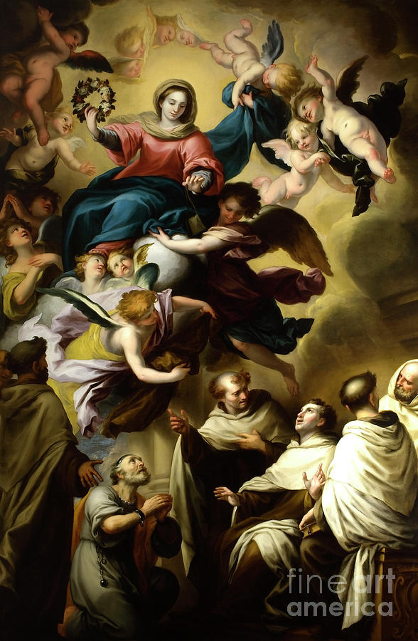 The Virgin appears to the Carmelite Saints Painting by Italian School