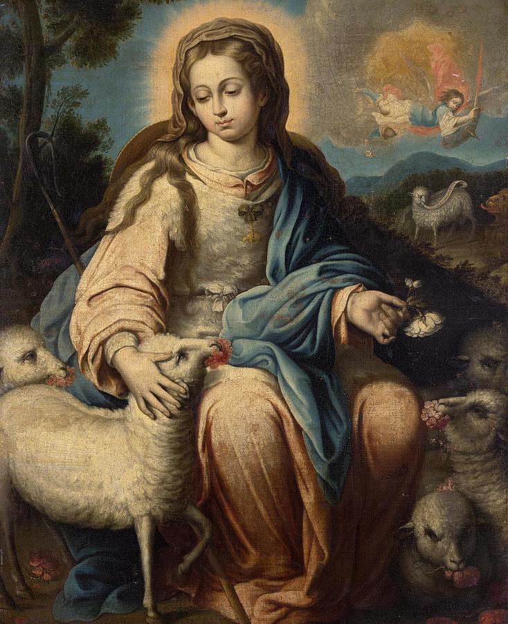 Bartolome Esteban Murillo Drawing - The Virgin as a Shepherdess th Century by Alonso Miguel De Tovar Spanish